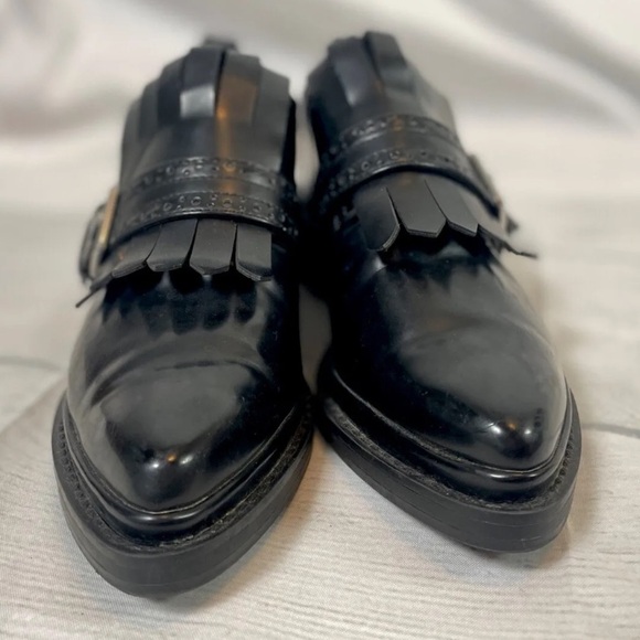 Zara Basics Black Fringe Kilted patent Leather shoes Loafers Clog Woman’s 38 7 - Picture 9 of 13